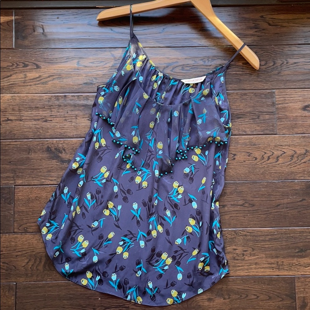 Rebecca Taylor floral tulip beaded keyhole silk